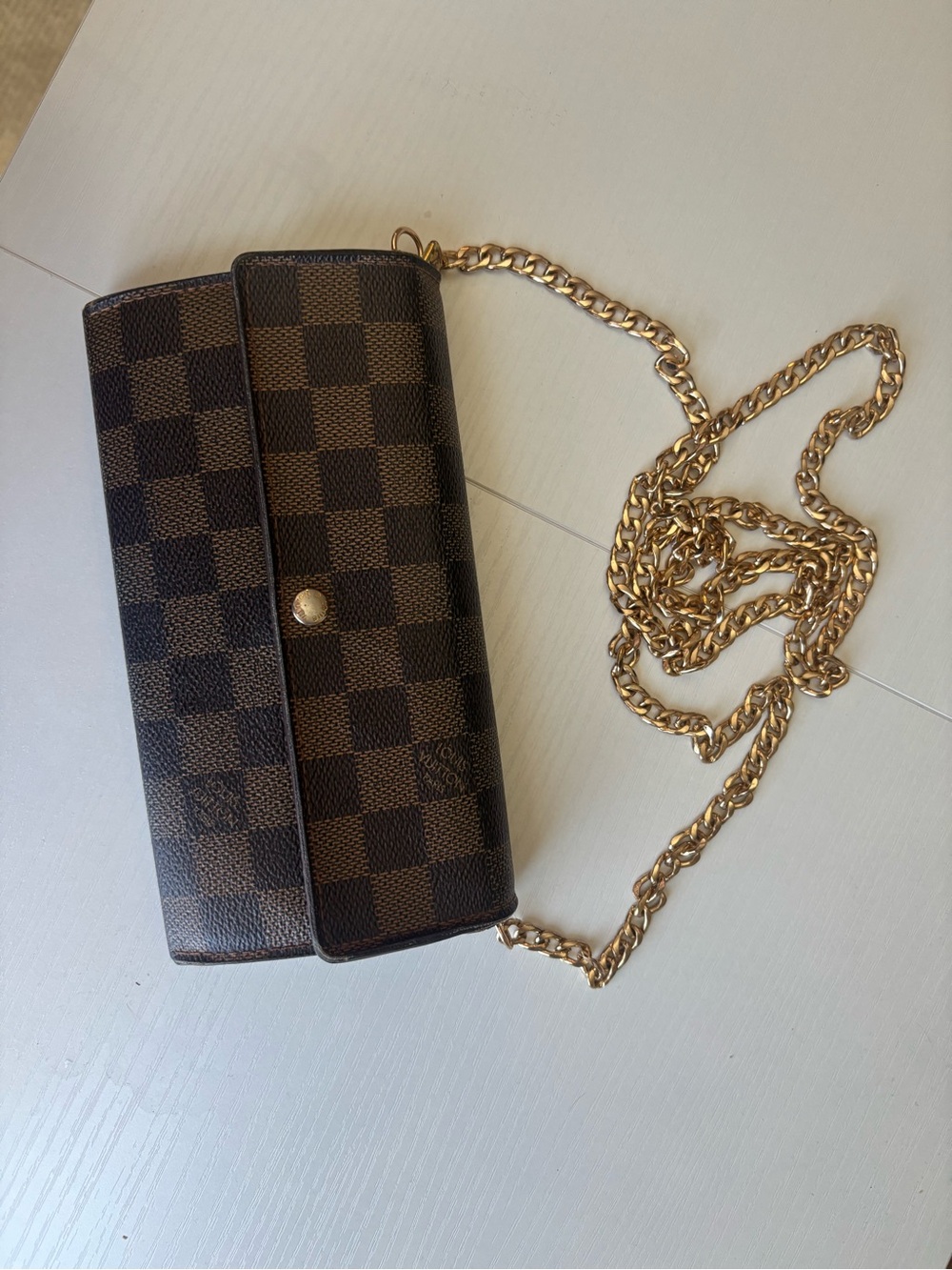 Louis Vuitton Brown Check Crossbody with Gold Chain